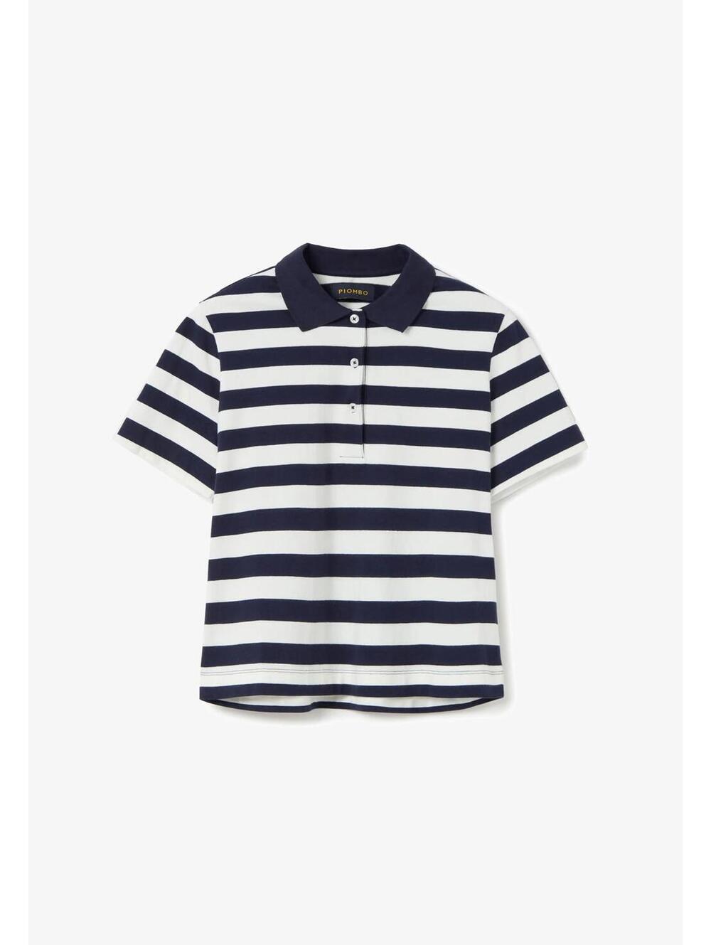 NWT Piombo White Blue Striped Polo Shirt Women's Size Large - Picture 9 of 10